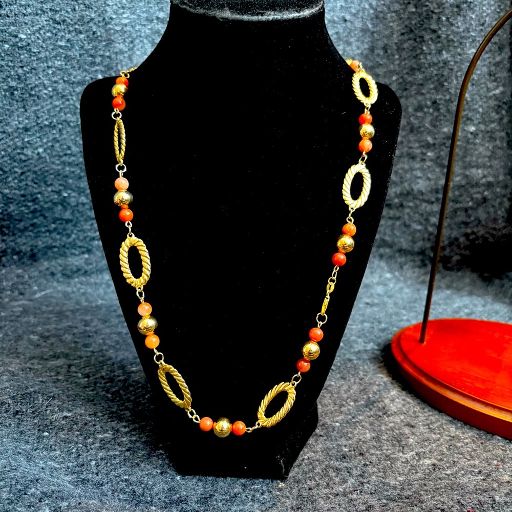 Elegant 18k Gold Filled and Orange Carnelian Beaded Necklace